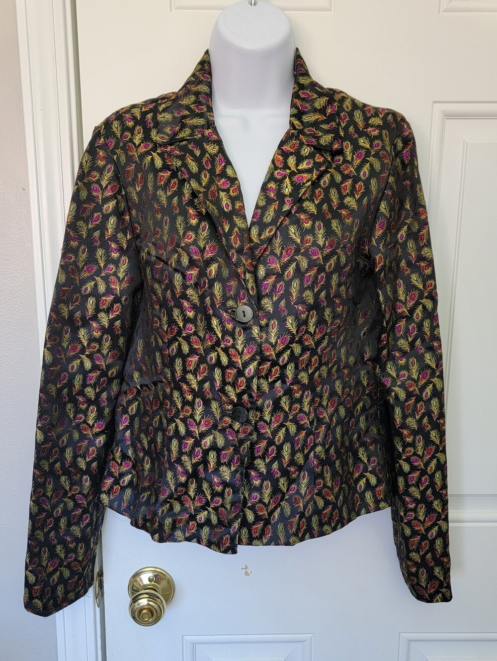 Vintage S.L.B. satin shimmer peacock feather Jacket Blazer 2 button size 6 - 90s